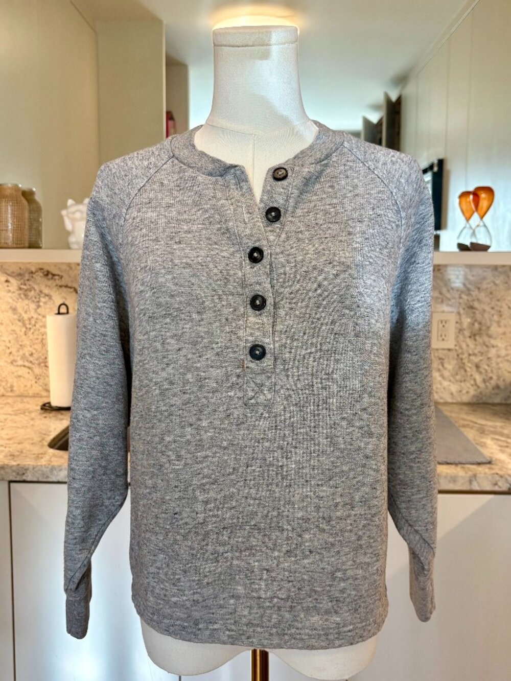 Madewell Betterterry Henley Sweatshirt Heather Gray - Medium